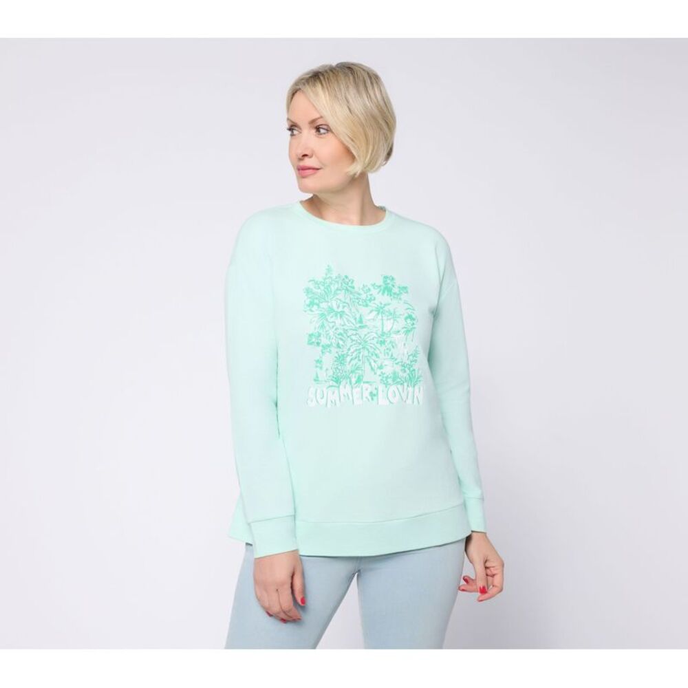 Belle by Kim Gravel Women's Top Sz L Body French Terry Summer Green